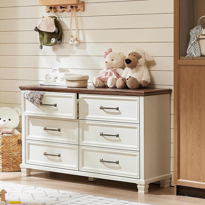 SAVOR LIFE Farmhouse Dresser and Nightstand Sets of 3 Piece, 6 Drawer Dresser and 2 Drawer Nightstand Set, Rustic Wood Bedroom Furniture Set for Home,Hallway,White
