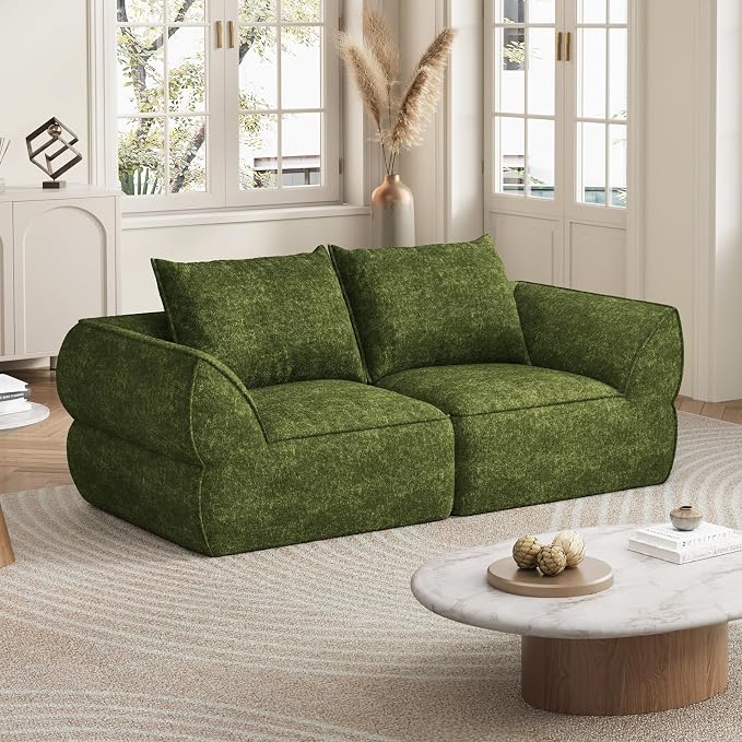 76.4" Cloud Loveseat Sofa, Deep Seat Couch with Pillows, Modern Comfortable Upholstery Boneless Sofa, 1 piece for Living Room, Bedroom, Apartment, Removable Cover,No Assembly Required, Algae Green