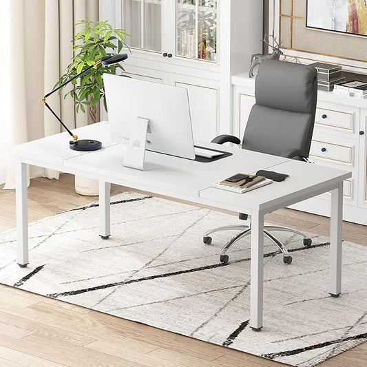 DlandHome Computer Desk, Large Executive Office Desk Computer Table Study Writing Workstation for Home Office,White,70.8 x 31.5 inch
