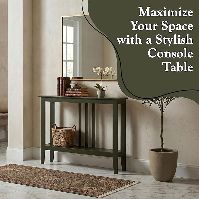 Kings Brand Narrow Console Table w/Storage Shelf, Sofa Entryway, Caviar | Narrow Console Table with Storage Shelf – Slim Design Fits Entryways, Hallways, Behind Sofas, Shelf Décor, Books, Essentials