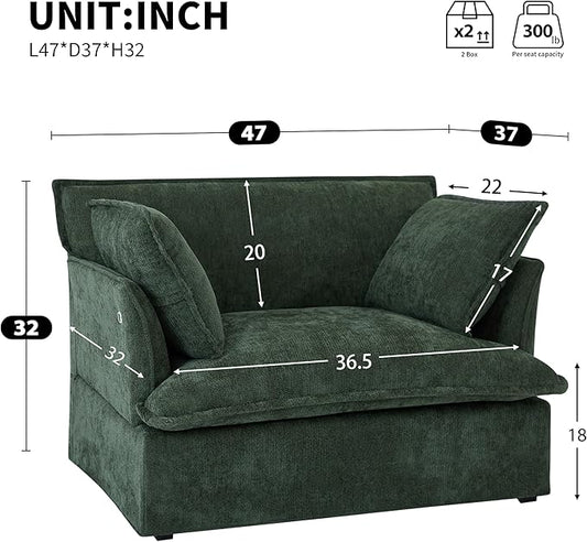 ERYE 47" Chenille Upholstered Accent Chair Wide Seat Armchair for Living Room Bedroom, Modern Upholstered Armchair W/ 2 Pillows and USB-C Ports for Home Apartment Office