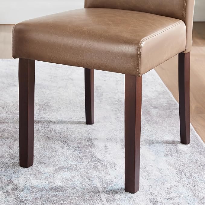 Watson & Whitely Upholstered Dining Chairs, Faux Leather, Set of 4, Brown | Solid Wood Legs, Padded Seat, Low Back, Modern Armless Parsons Chair for Kitchen, Dining Room, Restaurant