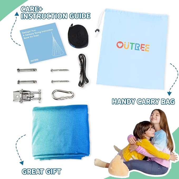 OUTREE Sensory Swing for Kids with 360° Swivel Hanger, Indoor Therapy Swing Great for Autism, ADHD, Sensory Processing Disorder, and Autistic Children (Blue/White)