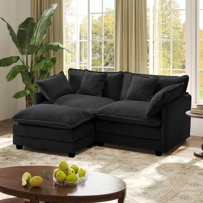77.6" Modular Sectional Sofa,Loveseat Couch for Living Room, Modern Deep Seat Sofa 2 Seater Chenille Fabric Comfy Cloud Couches with Throw Pillows & Ottoman for Apartment,Small Spaces