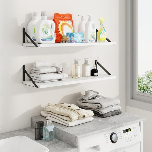 Axeman 30 Inch Floating Shelves | 10 Inch Deep White Wall Shelves Set of 2 | 30" W x 10" D White Wood Floating Shelves for Living Room Bathroom Kitchen
