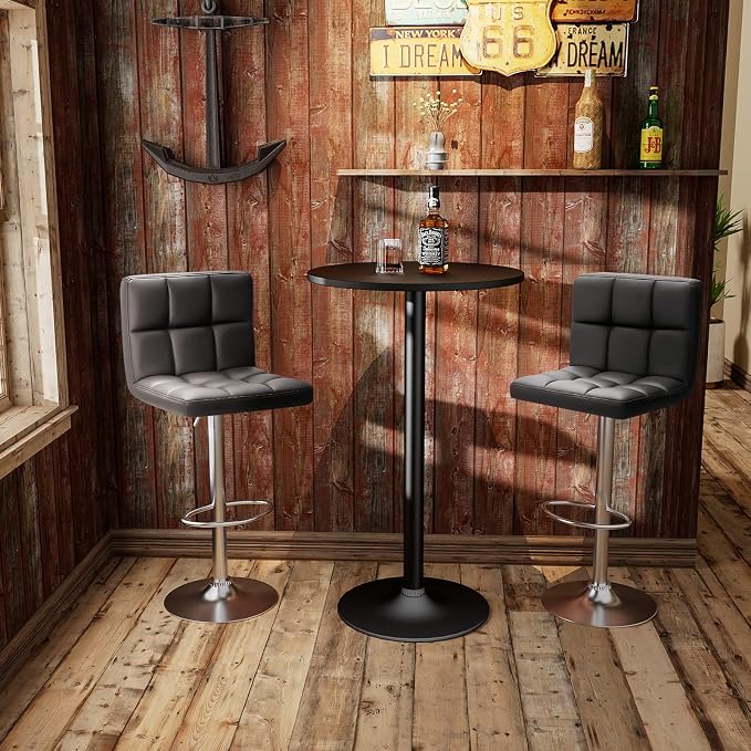 Homall Bar Stools Modern PU Leather Adjustable Swivel Barstools, Armless Hydraulic Kitchen Counter Bar Stool Extra Height Square Island Barstool with Back Set of 4 (Leather, Black 4 Pcs)