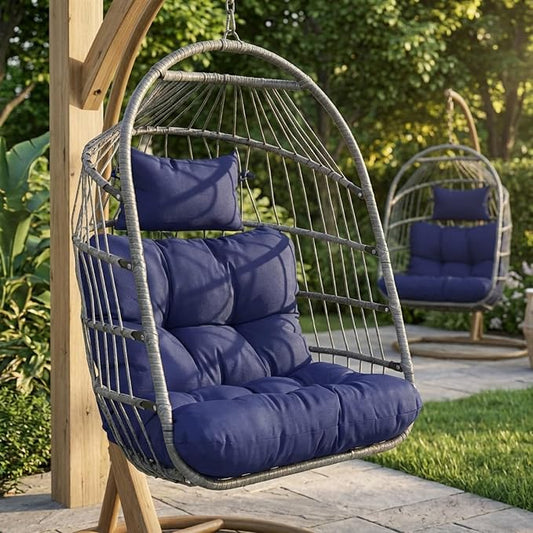 Enipate Outdoor Hanging Egg Chair Cushion, Water-Resistant Tufted Swing Basket Chairs Cushion Pads with Headrest Pillow