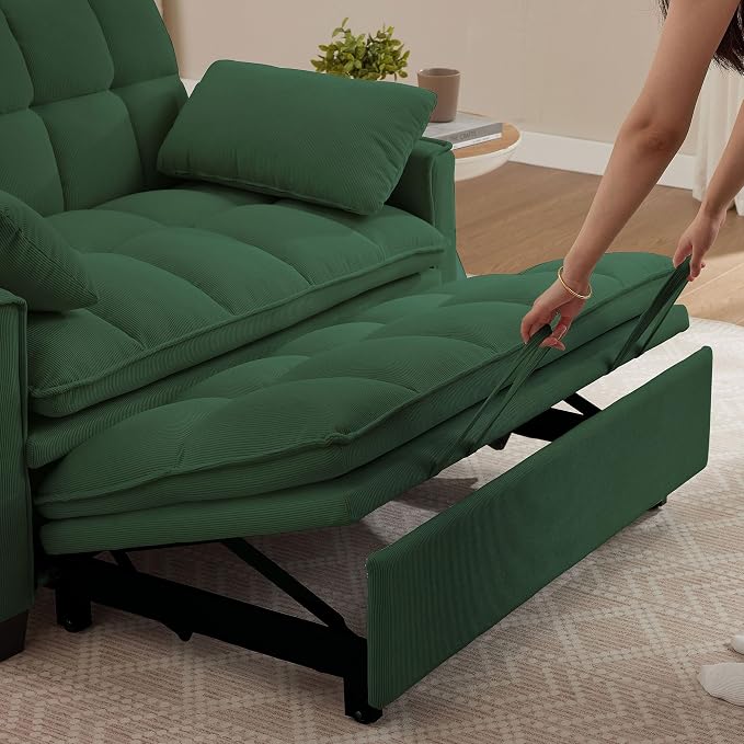 3 in 1 Convertible Sleeper Sofa Bed, 48" Pull Out Couches, Modern Loveseat Sleeper Sofa with Adjustable Reclining Backrest & Side Pockets for Living Room, Green