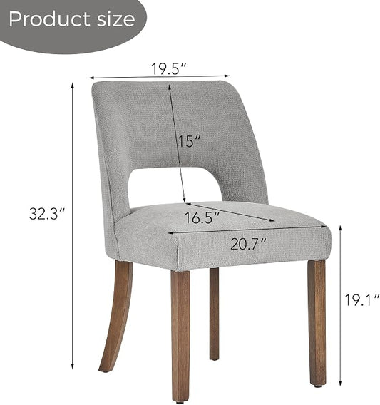 VKNOW Wooden Dining Chairs Set of 2, Modern Fabric Upholstered Dining Room Chair Kitchen Chairs, Farmhouse Dinner Chair for Kitchen Dining Room, Grey