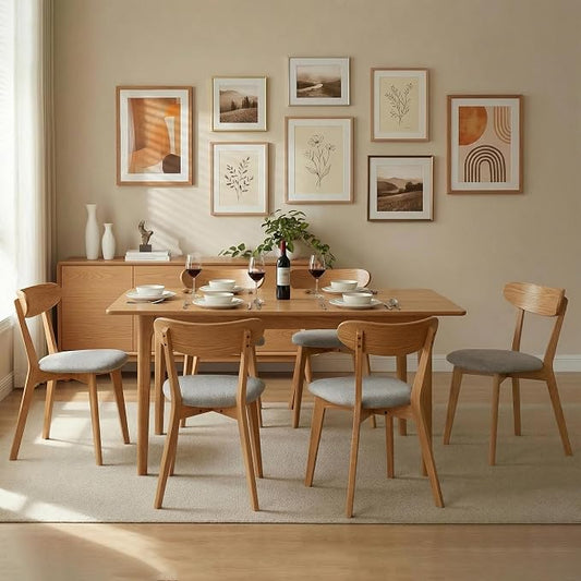 100% Solid Wood Dining Chairs,Mid Century Modern Dining Chairs with Rounded Backrest,Kitchen,Dining Room Chairs Set of 1/2/4 (6, Original Color Grey Upholstery)