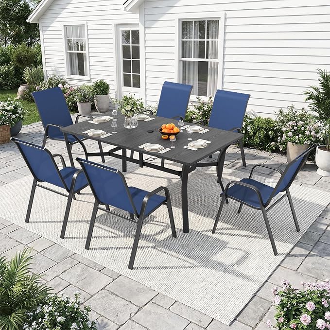 Outdoor Dining Set for 4,5pcs Patio Table and Chairs Set with Adjustable Umbrella Hole,37.8”x37.8” Square Metal Outdoor Table and Stackable Patio Chair for Yard, Garden, Porch