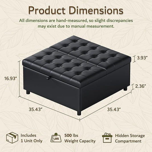 Black Leather 36 Inch Extra Large Lift Top Living Room Storage Ottoman | LINLUX Tufted Upholstered Shoe Storage Entry Bench, Bed Benches For Foot Rest, Lift Footrest For Dorm Bedroom Office