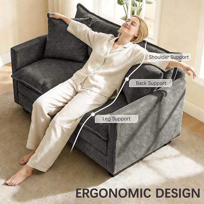 52" Loveseat Sofa, Modern Love Seat Couches, Small Loveseat for Small Spaces, Comfy Chenille Deep Seat Cloud Loveseat with 2 Pillows for Living Room, Bedroom,Apartment and Office, Grey