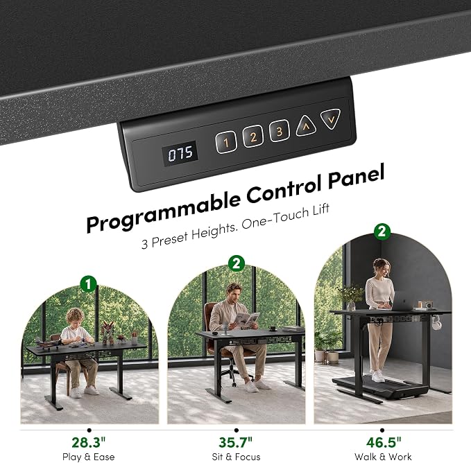 FEZIBO Electric Standing Desk with L-Shaped Crossbar & Cable Management System, 48 x 24 Inches Sit Stand up Desk, Adjustable Height Standing Desk for Home Office, Black