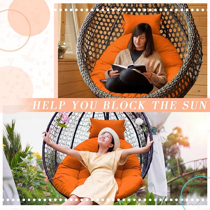 Tudomro Orange Waterproof Egg Chair Cushion with Pillow Filling 2.58 kg Replacement Rocking Wicker Chair Cushion 48" x 32" High Back Hanging Swing Hammock Pad Thicken for Outdoor Patio Garden