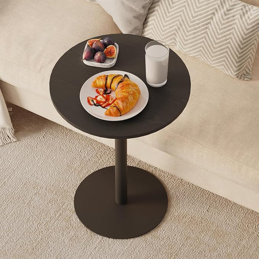 C Shaped Side Table, Round End Table, Tv Trays Table for Couch, Small Snack Table with Metal Leg for Living Room, Bedroom, Bedside, Sofa and Office (Black)