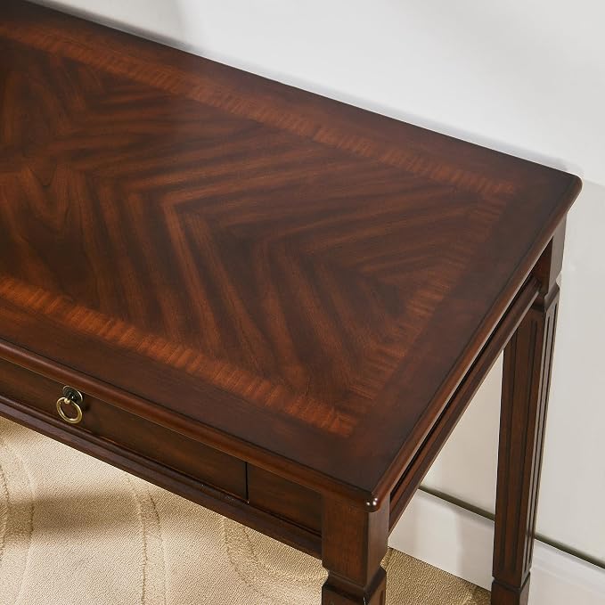 Large Computer Desk With 2 Storage Drawers, 46" Home Office Desks- , Elegant Wood Writing Desks with Carved Legs, Classic Vanity Dressing Table for Living Room, Easy Assembly, Caramel Brown BSZ-D1258