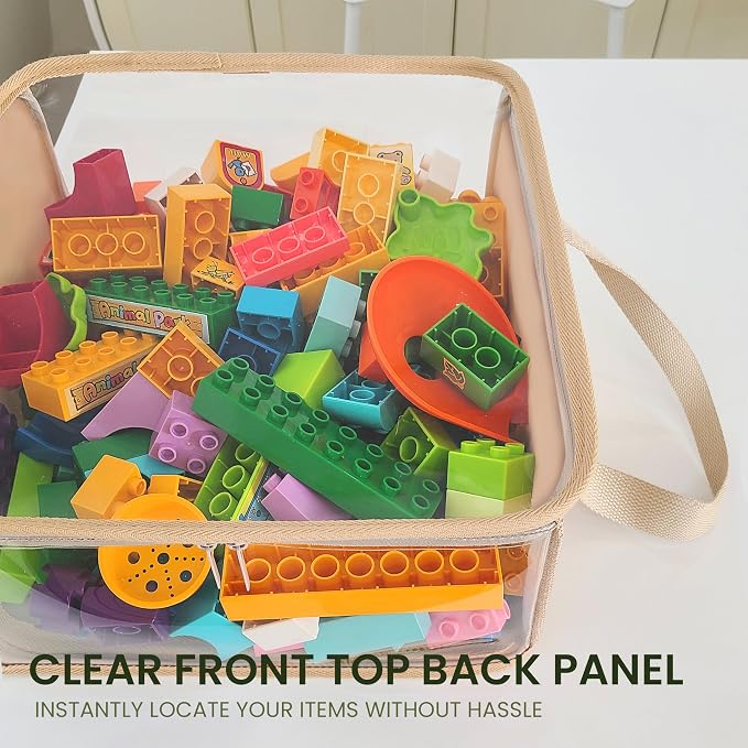 holay 2 Pack Clear Storage Cubes with Lids, 12x12x6 Toy Organizer Bins | Transparent lid & sides; reinforced carry handles; folds flat; holds toys, clothes, books; fits cube shelves