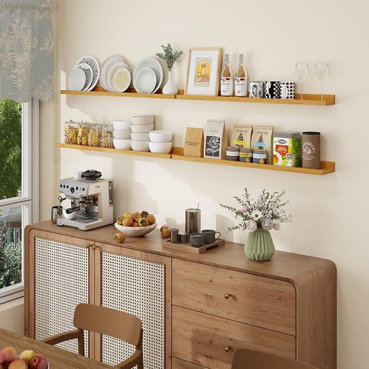 Axeman Picture Ledge Shelf | 36 Inch Oak Floating Shelves Set of 4 | Rustic Wood Wall Shelves with Lip | 36" Oak Picture Shelves for Wall with Ledge | Photo Shelves