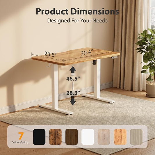 Cubiker Standing Desk, 40x24 Inches Sit Stand Home Office Desk, Electric Stand up Desk, Adjustable Desk with Splice Board, White Frame/Light Rustic Top