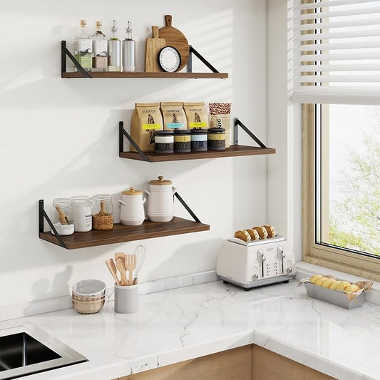 Axeman Deep Floating Shelves | 24 Inch Walnut Wall Shelves Set of 2 | 10 Inch Deep Wood Floating Shelves for Wall | 24" W x 10" D Walnut Shelves for Living Room Bathroom Kitchen