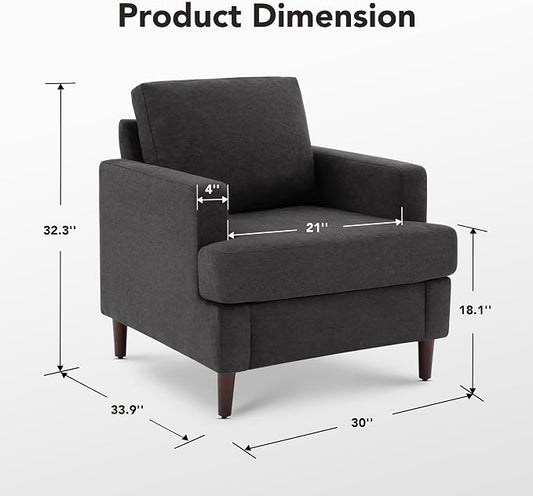 Weture Mid-Century Accent Chair,Modern Linen Fabric Armchair for Living Room,Comfy Upholstered Reading Accent Chairs for Bedroom,Single Sofa Chair with Wood Legs (Dark Grey, 1 Pack)