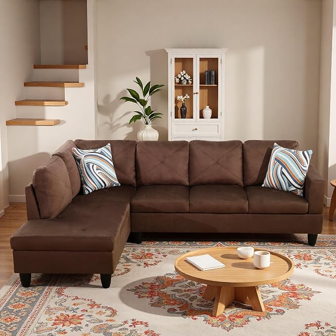 L-Shaped Sectional Sofa, Modern 4-Seat Couch with Left Facing Chaise, Sectional Couch for Living Room, Apartment, Office, Brown