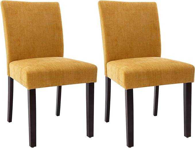 Watson & Whitely Modern Upholstered Dining Chairs, Set of 4, Yellow | Fabric Upholstery, Solid Wood Legs, Low Back, Modern Armless Parsons Style, for Kitchen, Dining Room, Restaurant