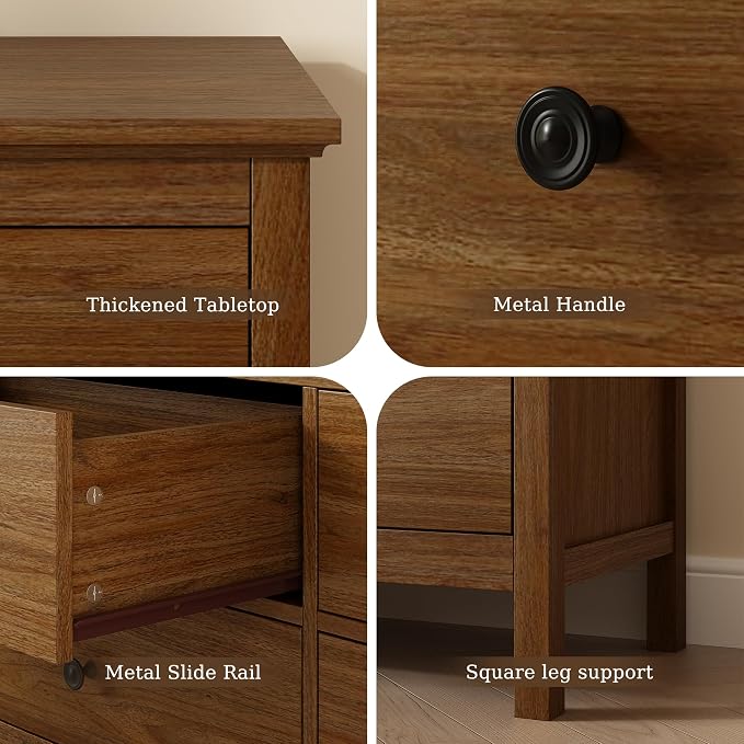 CARPETNAL Oak Dresser for Bedroom, 7 Drawer Dresser with Wide Drawers and Metal Handles, Wood Dressers & Chests of Drawers for Hallyway, Entryway