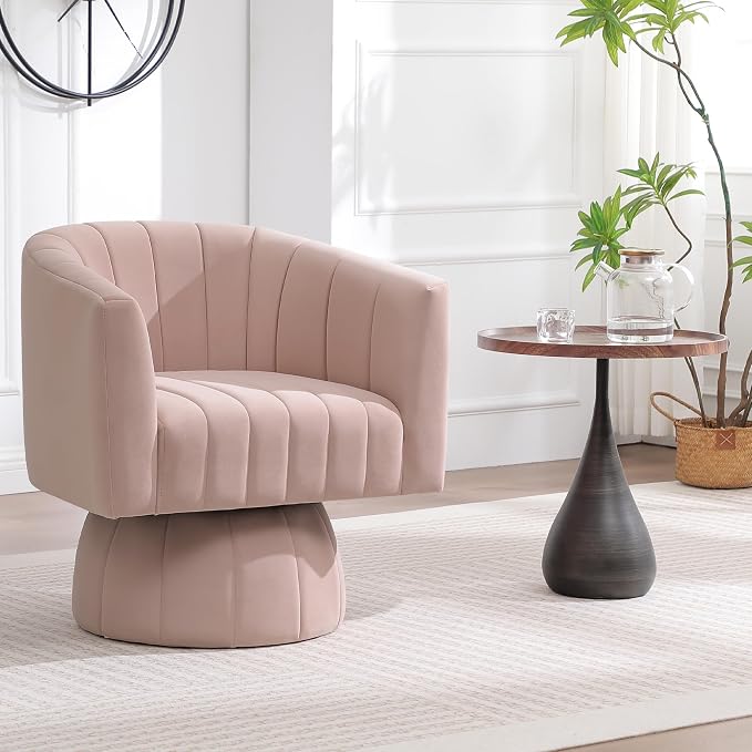 Swivel Accent Barrel Chair Set of 2, Cute Comfy Small Round 360° Arm Chair, Velvet Sofa Club Reading Chair for Living Room Bedroom Office Pink