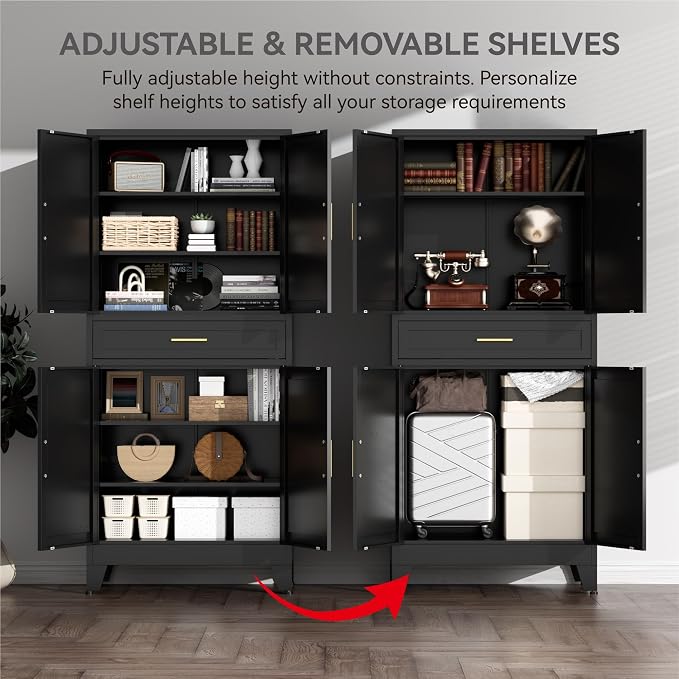71" Tall Farmhouse Pantry Cabinet,Metal Cabinet with Doors and Shelves,Storage Cabinet for Kitchen Garage,Black 1 Pack