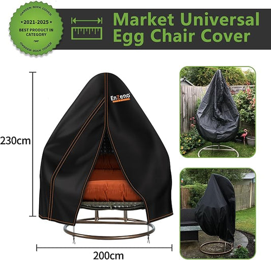Enzeno Patio Egg Chair Cover Waterproof,90x79inch Egg Chair Cover with Zipper,420D Windproof Double Egg Swing Chair Covers,Outdoor Hanging Chair Covers Weatherproof,Black