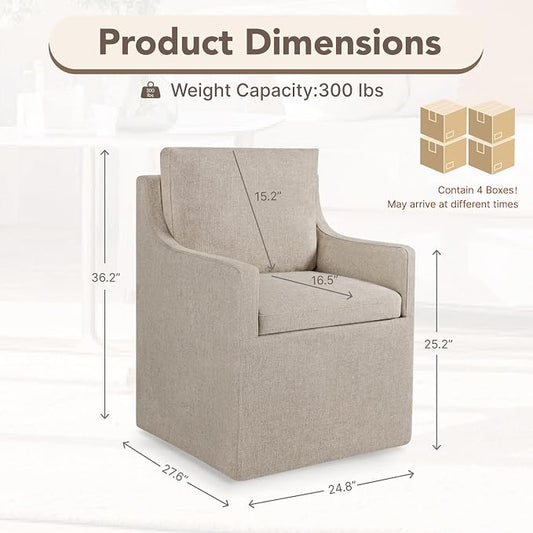 KISLOT Upholstered Dining Chairs Set of 4, Modern Dining Room Chairs with Casters & Washable Cover, Rolling Accent Chair with Hidden Storage for Kitchen, Farmhouse, Living Room, Linen, 4 Box