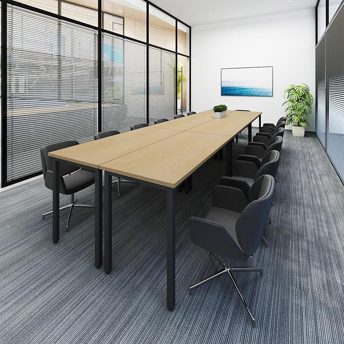 Bonzy Home Conference Tables 12ft Office Computer Desk for Meeting Room Study Writing Printer Table Save Space Design for 14 People Rustic Vintage Natural 6PCS 141.6"x47.2"x29.5"