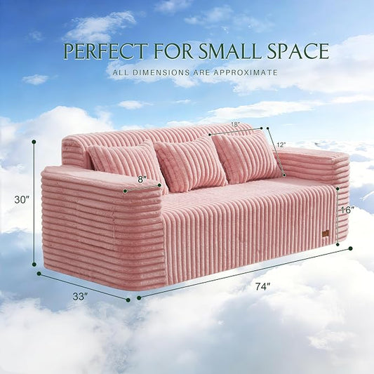 ZurNesfure Sofa Couch Cloud 3-Seater Memory Foam Couch with Pillow No Assembly Required, Modern Couch with Removable Washable Cover Boneless Sofas for Living Room Bedroom Apartment (Pink,3-Seater)