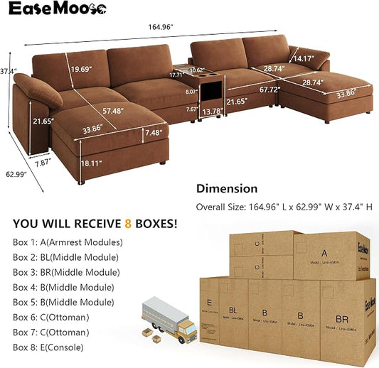 EASE MOOSE U Shape Sectional Modular Sofa, Deep Seat Oversized Couch