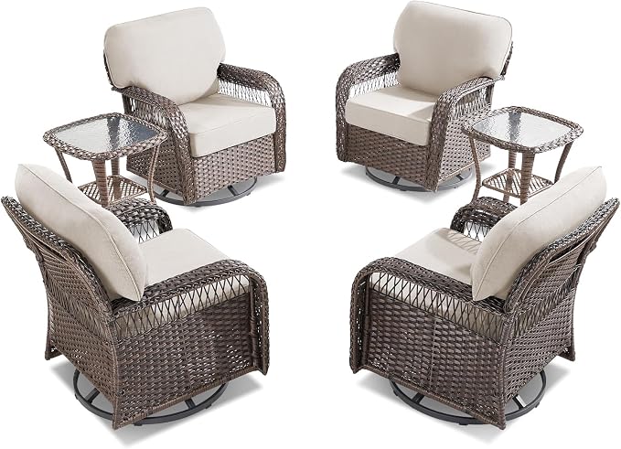 Belord 6 Piece Patio Set with Swivel Chairs,Patio Furniture for Deck Porch Garden,Outdoor Seating Conversation Furniture,Beige