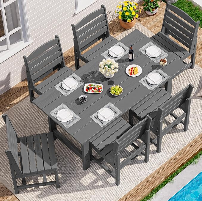 SERWALL Armless Outdoor Dining Chair Set of 2, All Weather Resistant,Gray