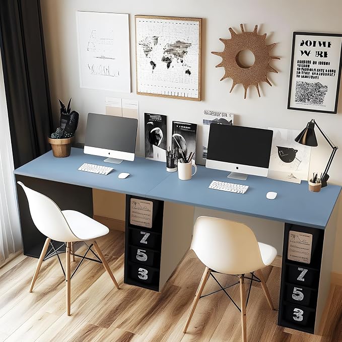 Kaboon 45.67"x23.62" Table Top, Solid One-Piece Desktop, Reversible Melamine Countertop, Double Desks, L-Desk DIY,Grayish Blue