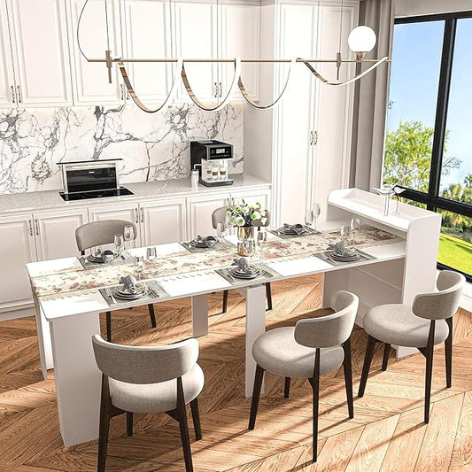 Transformer Dining Table, Extendable Console to Dining Table for 9, Folding Space Saving Dining Room Table Multipurpose Use, White