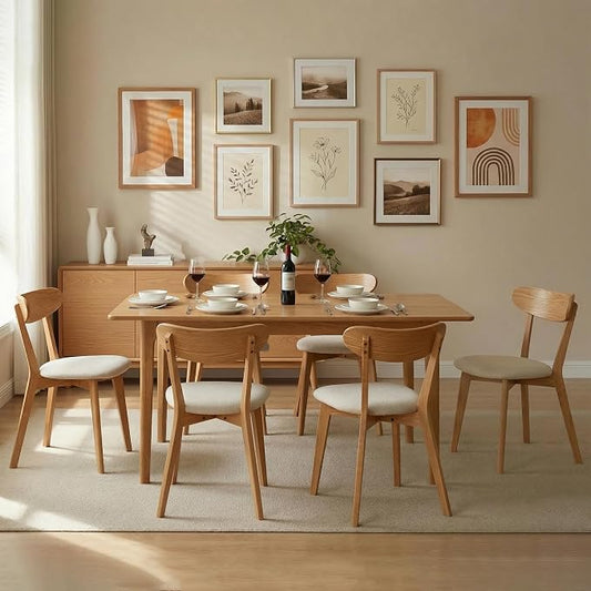 100% Solid Wood Dining Chairs,Mid Century Modern Dining Chairs with Rounded Backrest,Kitchen,Dining Room Chairs Set of 1/2/4 (4, Original Color White Upholstery)