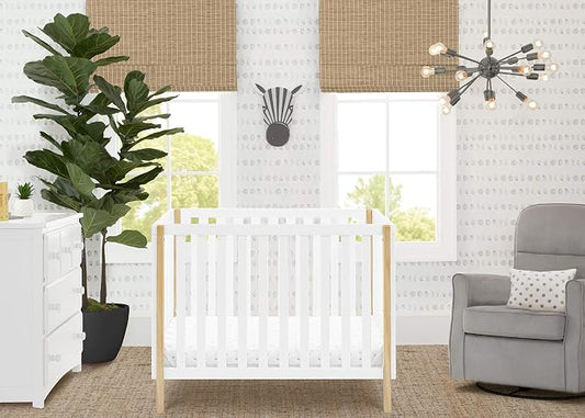 Delta Children Gio Mini Crib with 2.75" Mattress Included, Bianca White/Natural