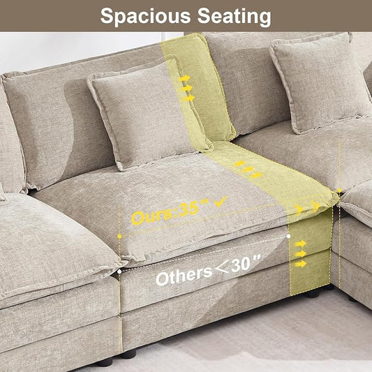 76.7" Modular Sectional Sofa with Ottoman, Modern L Shaped Sectional Couch, Comfy Cloud Couch for Living Room, Loveseat Chenille Deep Seat Sofa with Pillow for Bedroom Apartment, Small Spaces, Camel