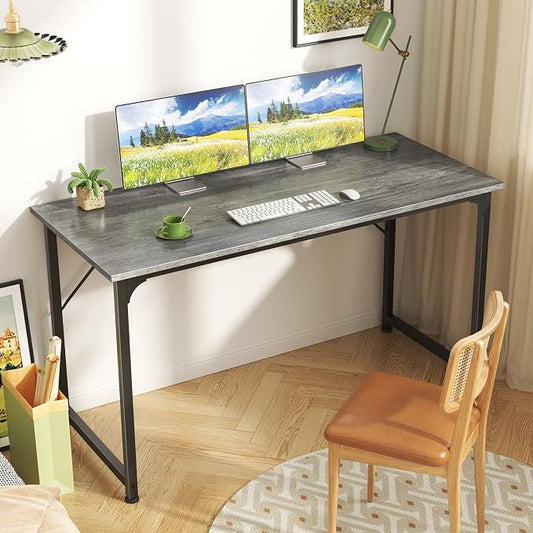Huuger Computer Desk, 48 Inch Office Desk, Gaming Desk with Storage, Writing Desk Work Desk for Home Office, Study, Modern Simple Desk, Large Legroom, Metal Frame, Grey