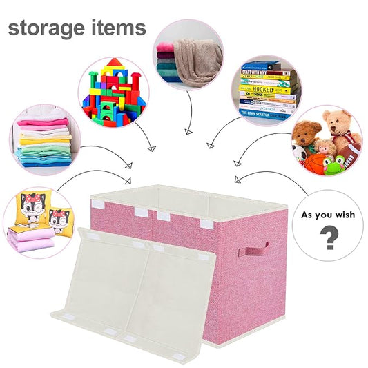 Large Collapsible Toy Storage Box with Lid & Handles - Kids Organizer Chest for Toys, Clothes, Blankets (Pink, Nursery, Playroom, Bedroom)-24.5''×13''×16''