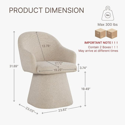 KISLOT Swivel Dining Chairs Set of 2, Upholstered Modern Barrel Dining Chairs with 360° Swivel Base, Chenille Velvet Fabric Accent Kitchen Chairs with Arms, Padded Dining Room Chairs, Sand
