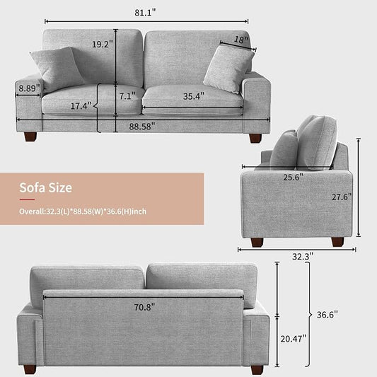 DOPEDIO Modern Loveseat Sofa for Living Room,Chenille Recliner, Removable Cover, Pocket Spring Cushions, Solid Wood Frame, Easy Assembly for Small Spaces (88.58inch,Light Gray)