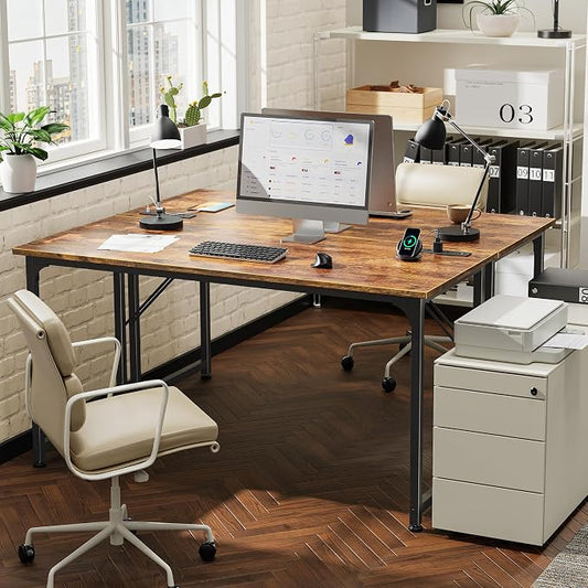 PRAISUN 55 X 20 Inch Office Computer Desk with Power Outlets and USB-C Port, Larger and Longer Gaming Desk, for Home Office, Study, Bedroom, Writing Work from Home Table, Metal Frame, Rustic Brown