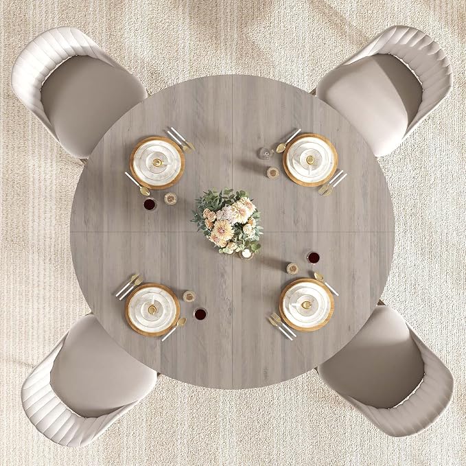 IBF Round Dining Table,Farmhouse Pedestal Dining Tables for 4 to 6,Grey Dining Table for Kitchen and Living Room,47 Inch Dinner Tables for Office,Apartment,Dining Room