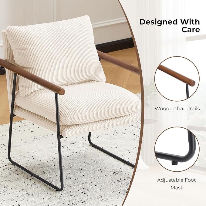 Furnilivng Large Sling Accent Chair, Comfortable Boucle Fabric Arm Chair, Upholstered Cozy Reading Chair for Living Room, Bedroom, Dressing Room, Home Office (Beige, Set of 1)